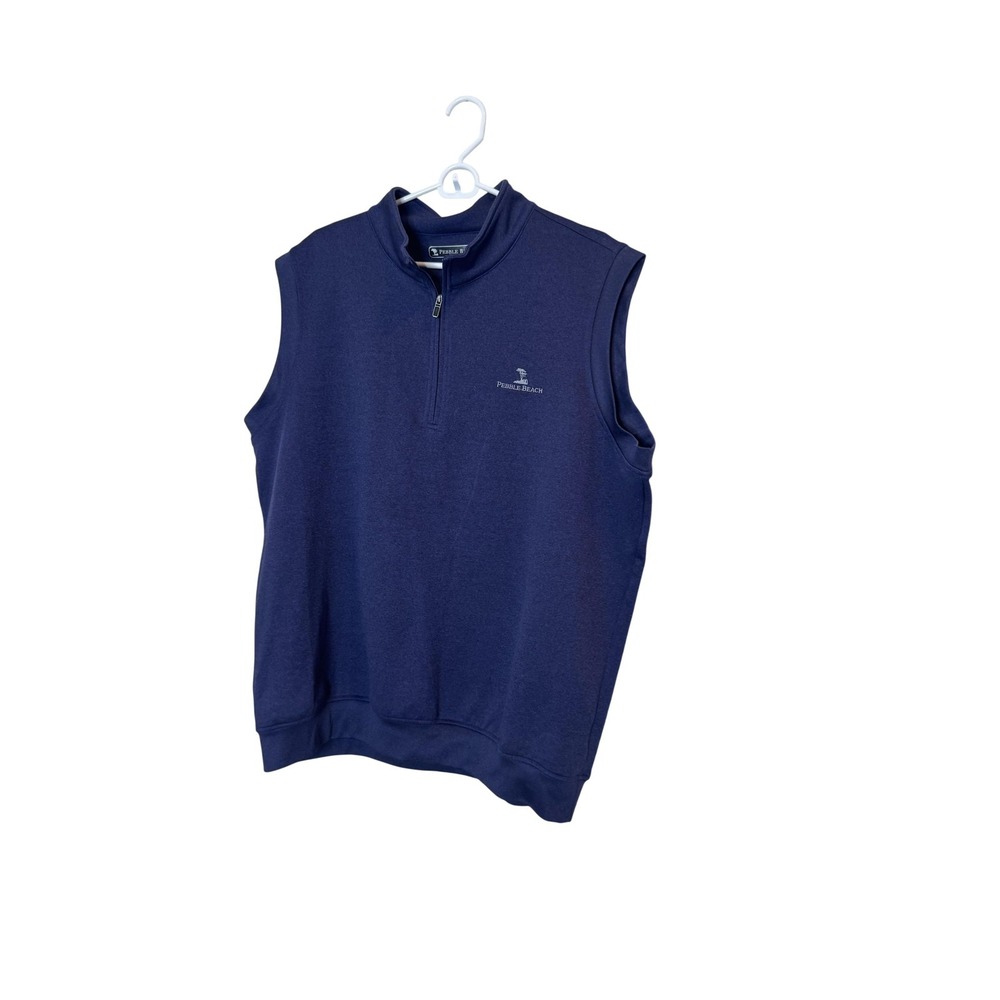 Pebble Beach Sweater Vest Mens XL‎ Blue 1/4 Zip Mock Neck Performance Golf